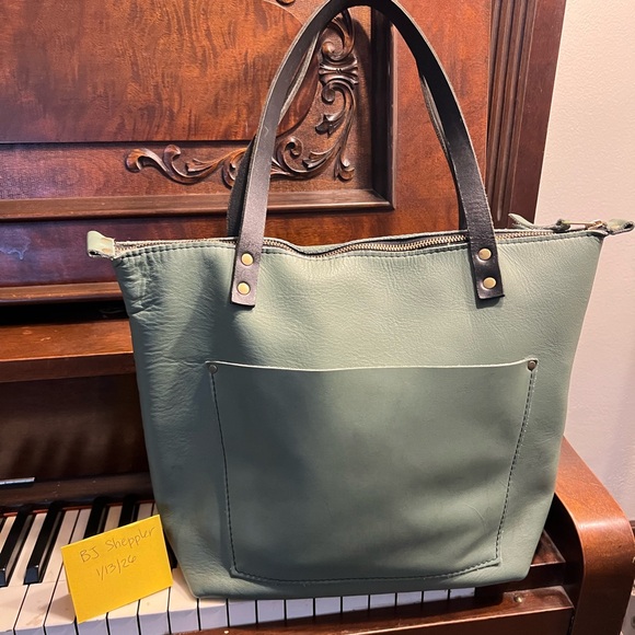 portland leather goods Handbags - Portland Leather medium zipper Tote Bag Sage